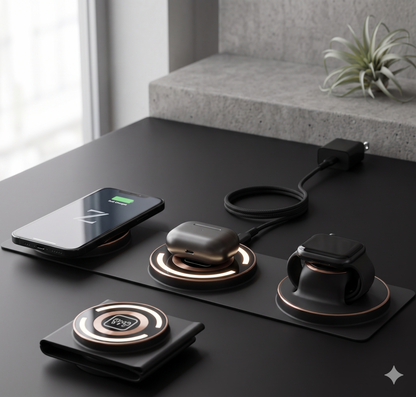 Travel-Friendly Charging Solution  – Ultra-Slim 3-In-1 Foldable Wireless Fast Charger