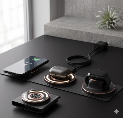 Travel-Friendly Charging Solution  – Ultra-Slim 3-In-1 Foldable Wireless Fast Charger