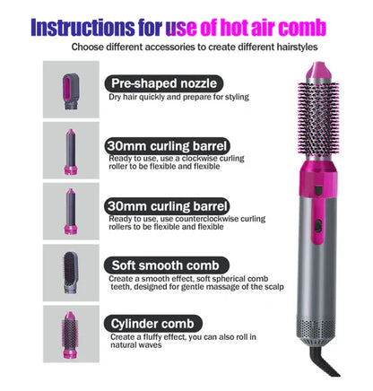 Professional 5-in-1 Hot Air Brush – Dry, Curl, Straighten & Volumize