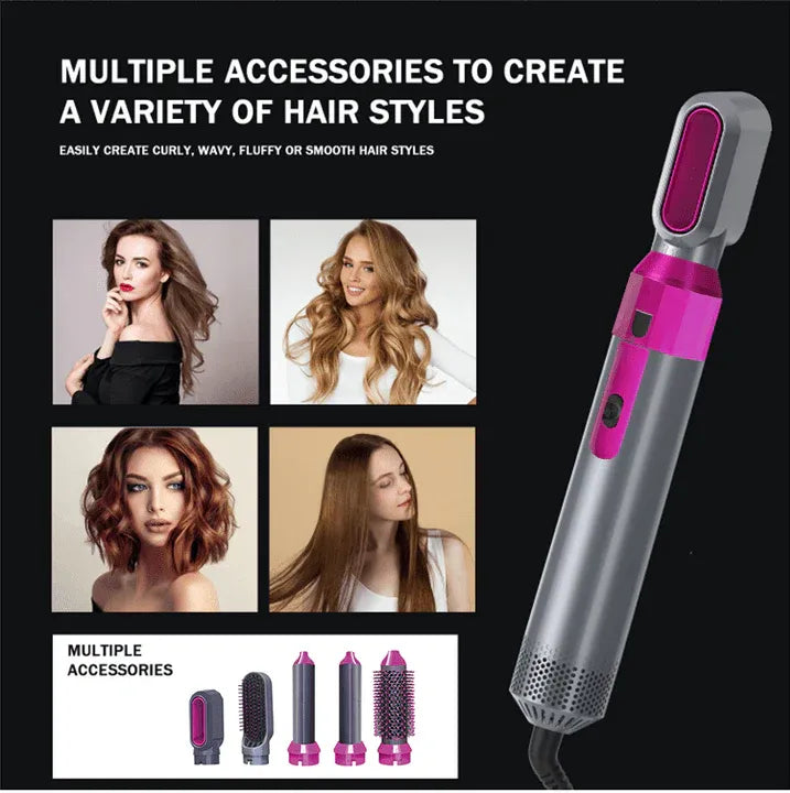 Professional 5-in-1 Hot Air Brush – Dry, Curl, Straighten & Volumize
